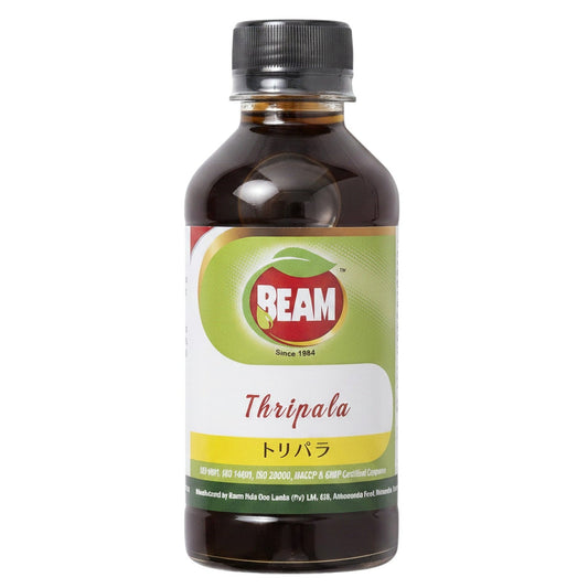 アーユルヴェーダの薬局のBEAMトリパラ健康維持オイル。180mL入りの茶色のボトルに入った天然由来成分配合の健康サポートオイル。