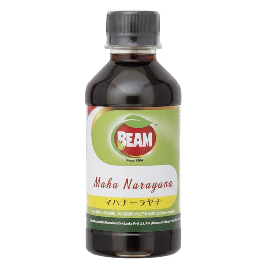 アーユルヴェーダの薬局が提供するBEAM マハナーラヤナの180mL入り天然成分配合マッサージオイルボトル